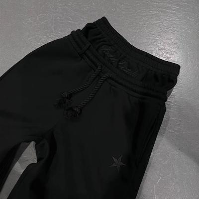 Men Casual Pants Elastic Waist Adjustable Drawstring Long Trousers with Pockets Fake Two Pieces Star Print Leisure Pants
