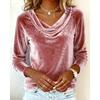 Women's Solid Color Velvet Long Sleeve T-shirt, Sexy Cowl Neck Casual Top