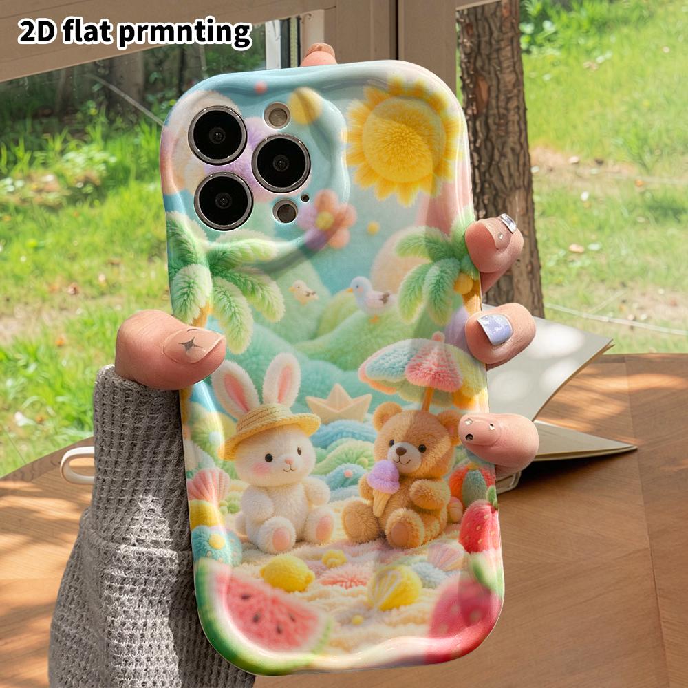Phone Case: 2D Flat, Suitable for iPhone 18, 17, 16, 15, 14, 13, 12 Pro Protective Cases, Beach Bunny and Little Bear, Perfect Christmas and Halloween