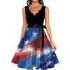 Sleeveless Scalloped Neckline Dress with Printed Flared Skirt and Waist Ribbon for Casual or Party Wear