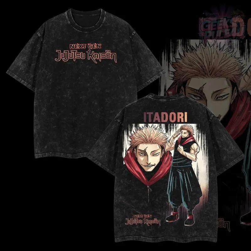 

Manga Jujutsu Kaisen T Shirt Men Women Clothing Itadori Yuji Printed Washed Oversized T-shirt Short Sleeve Cotton Tees Tops S