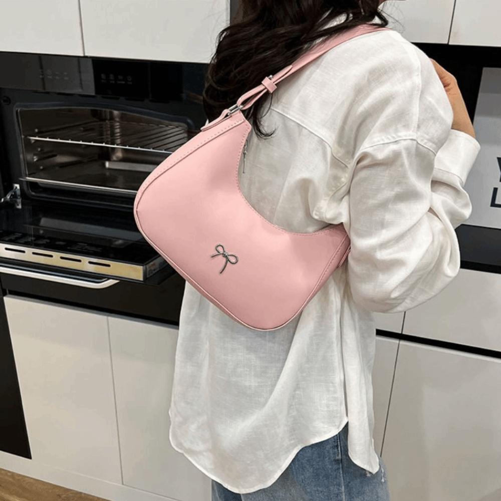 Solid Color Bowknot Underarm Bag Korean Y2K Handbag Trendy Bowknot Armpit Bag  Girls