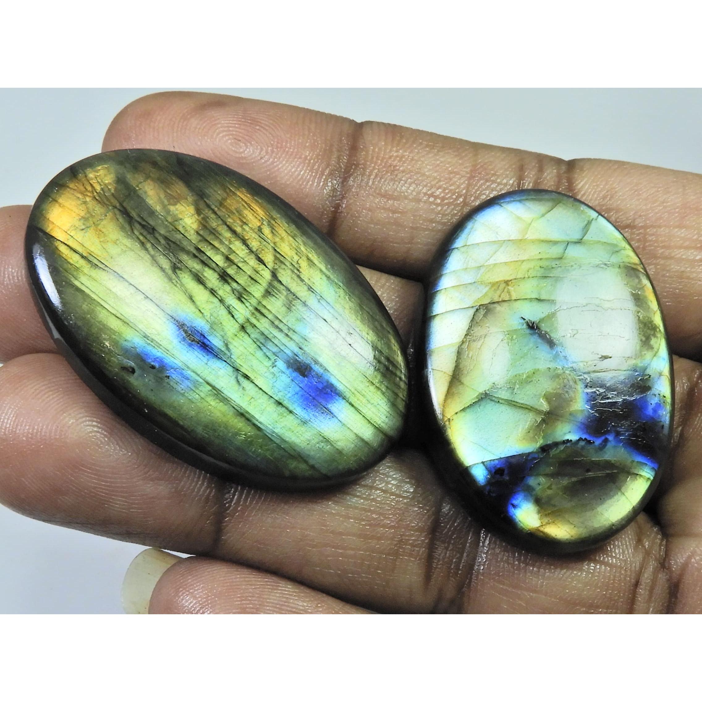 39-42 MM Natural Labradorite Multi Oval Cabochon Loose Gemstone 2 Pcs Lot D-205