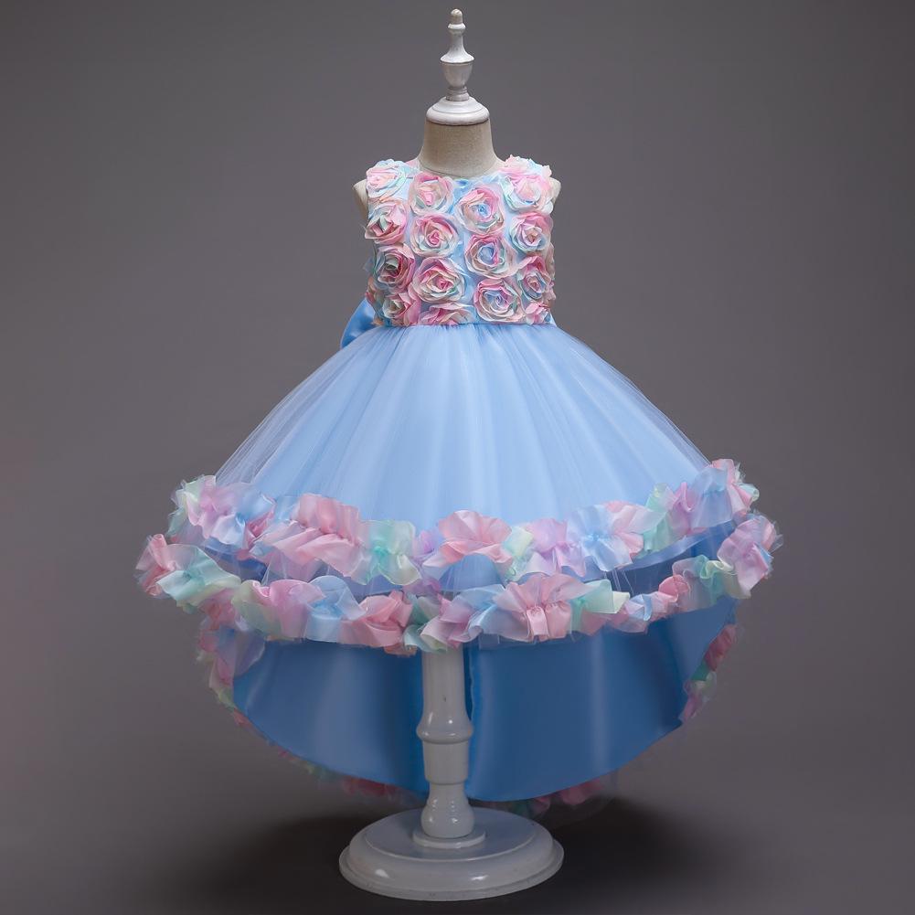 Colorful Princess Puffy Wedding Dress for Girls with Train
