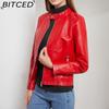 BITCED Rivet Fashion Stand Collar Leather Jacket Solid Colour Casual Jacket for Women Spring/Autumn Outerwear