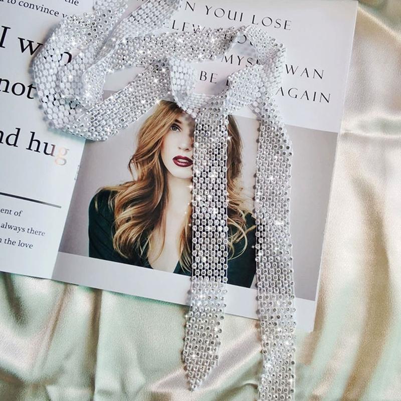 Cachecol Longo Brilhante Lenços de Pescoço Gravata Gargantilha Colar Para Mulheres Luxo Gravata Colar de Colarinho Joias