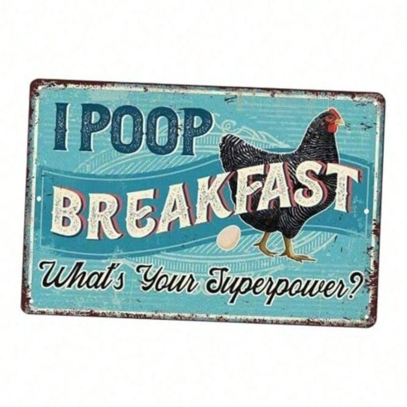 

Metal Wall Art Vintage Chicken Poop Breakfast Sign Humor for Kitchen Yard