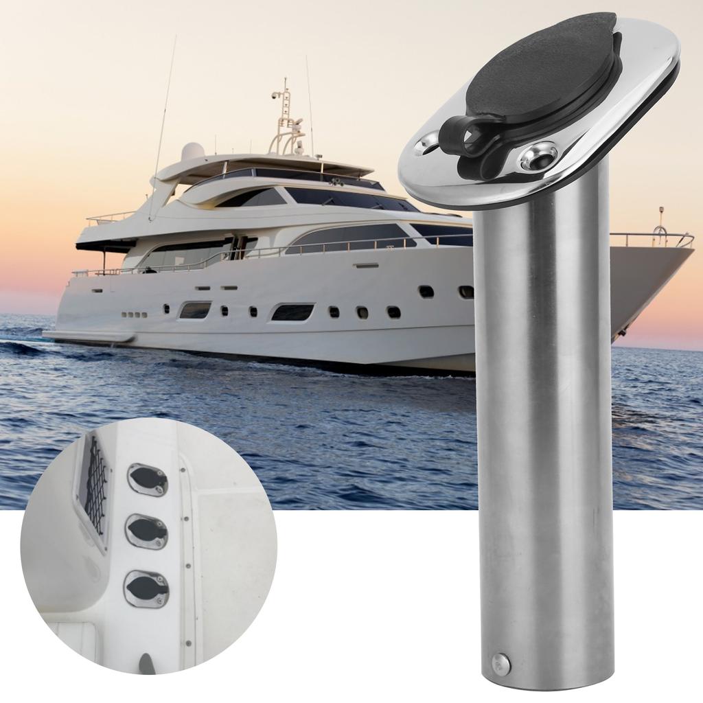 Stainless Steel Flush Mount Rod Holder 30 Degree with PVC Liner and Cap for Boat Yacht