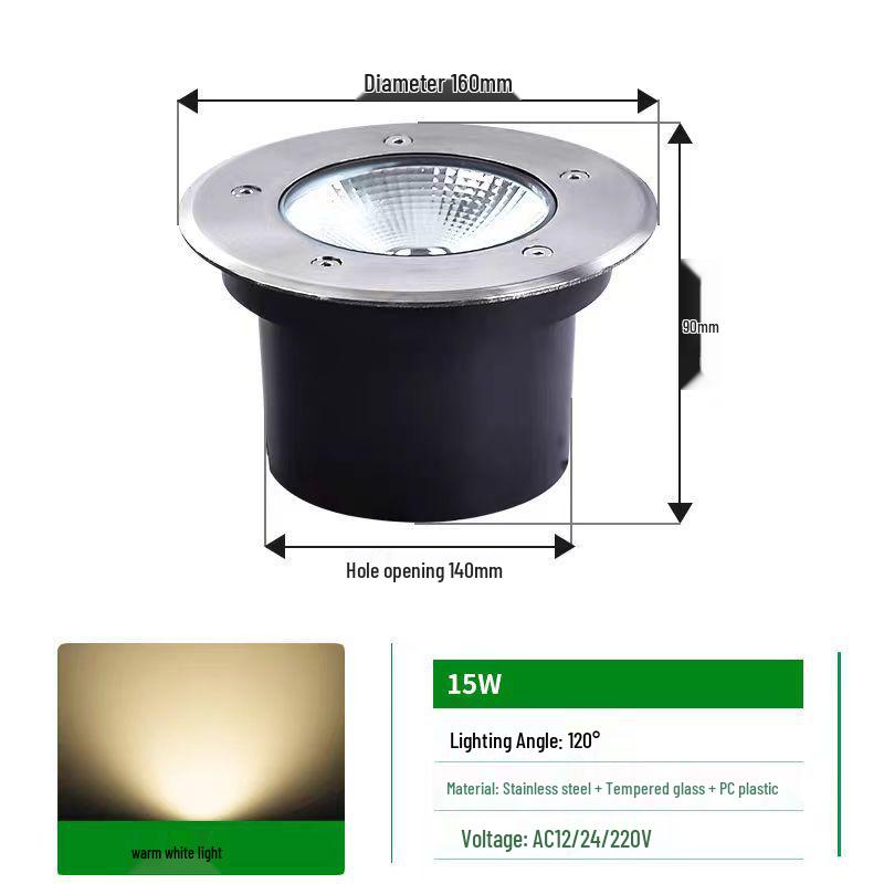 LED Waterproof Outdoor In-Ground COB Light - Round/Square for Courtyard, Walkway, and Lawn Landscaping