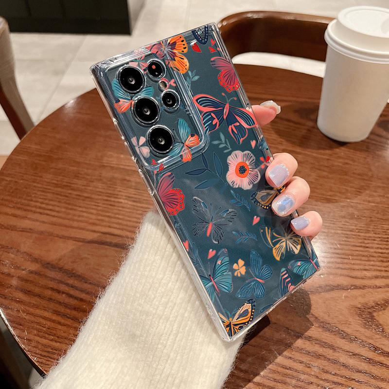 Romantic Flower Patterned Phone Case For Samsung Galaxy S26 S25 S24 S23 Ultra S22 Plus S24 S21 FE S25 Edge Clear TPU Soft Cover