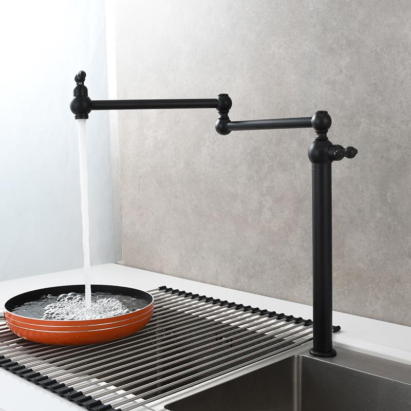 Black Brass Single Cooling Folding Kitchen Faucet Vertical Kitchen Sink Faucet 360 Rotation Ceramic Valve Core Kitchen Basin Tap