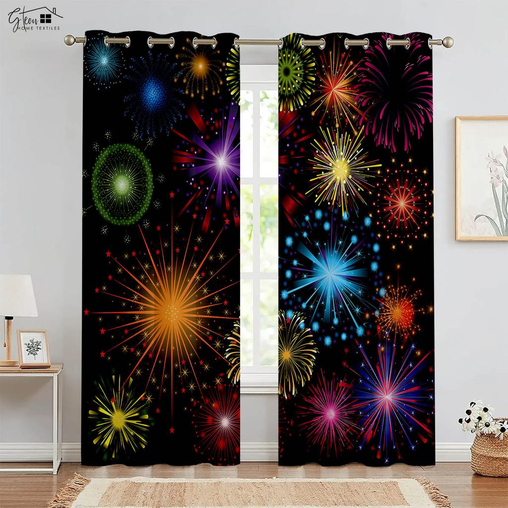 Regenbogenfarben Feuerwerk Druck Vorhänge Kinder Kinderzimmer Fensterdekoration Vorhänge Schlafzimmer Wohnzimmer Küche Vorhänge 2 Stück