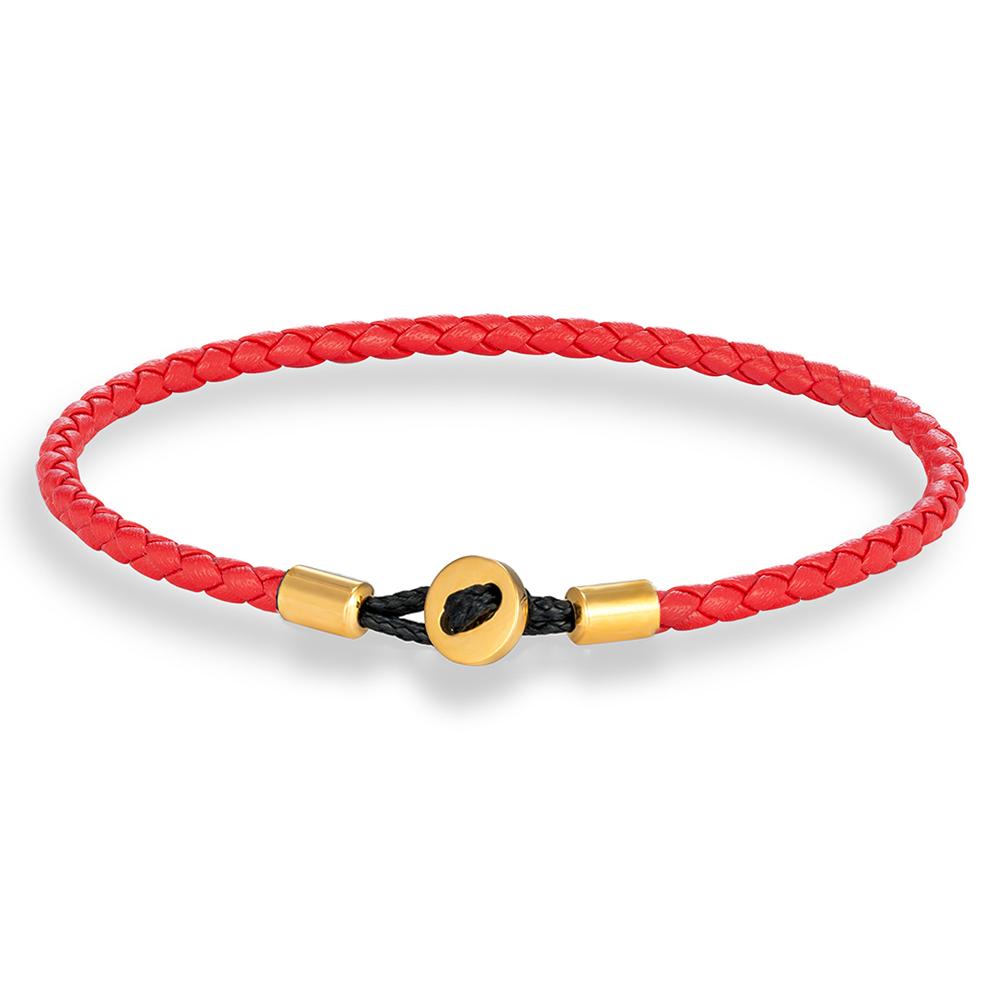 Gold Stainless Steel Button Braided Leather Bracelet For Men Women Couple Jewelry Gifts