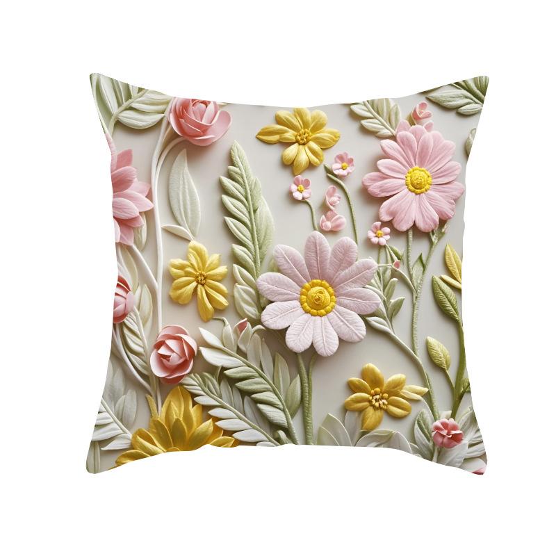 New Decorative Pillowcase 3D Three-dimensional Imitation Embroidered Flower Pillowcase Sofa Backrest Cushion Cover