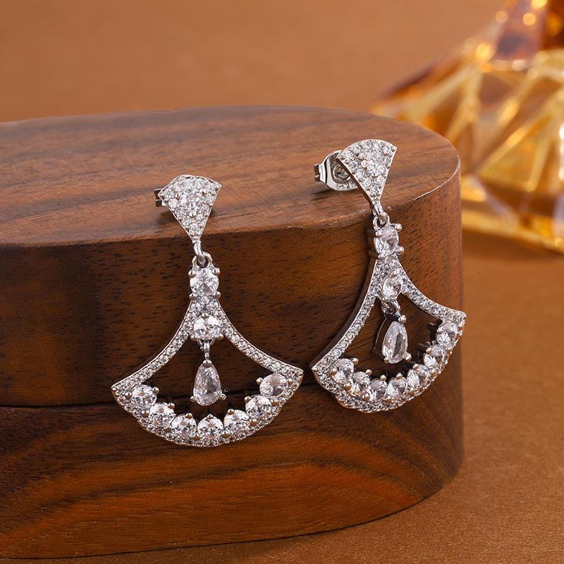 Vintage Water Drop AAAAA Zircon Fan Earrings For Women  Copper Elegant Dress Earrings Party Birthday Wedding Bridal Gift