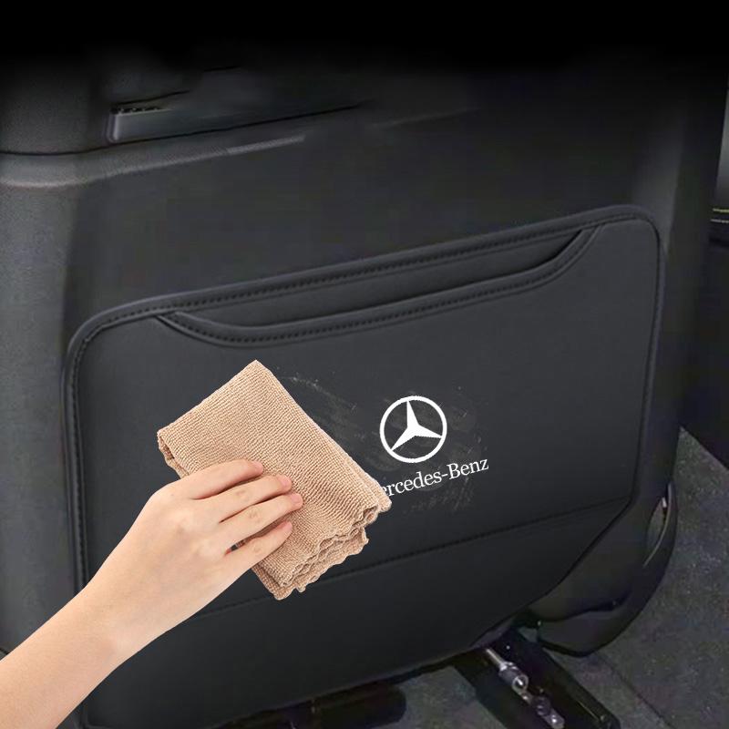 PU Leather Car Seat Back Anti Kick Pad Waterproof Anti Scratch Protector with Storage Pocket for Mercedes-Benz C E S GLC GLE Etc