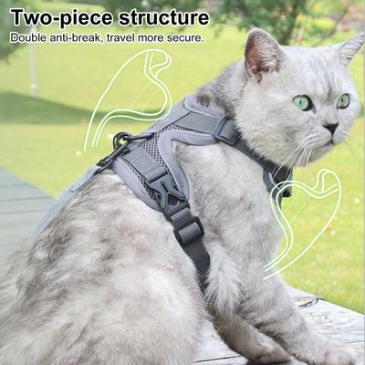 Cat Harness And Leash Reflective Strips Jacket Breathable Adjustable Vest Harness Escape Proof Easy Control Leash for Cats