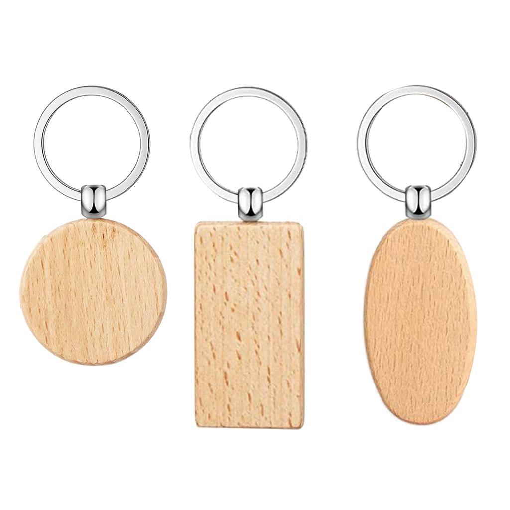 50Pcs Blank Wooden Keychain Set, Unfinished Wood Pieces with Key Rings Wood Key Ring Key Tags DIY Supplies for Craft
