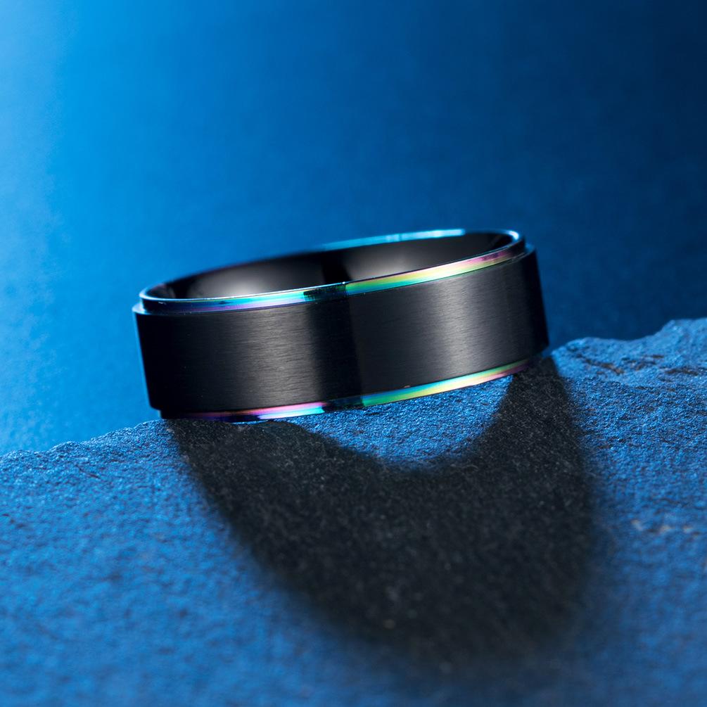 Titanium Steel Black Intercolor Double Color Ring for Men Seven Color Brushed Black Gold Groove Ring