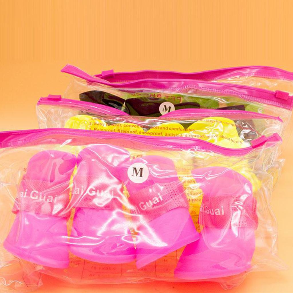 4 Pièces Bottes de Pluie pour Chien Imperméables Chaussures pour Chiot Bottillons en Silicone avec Sangle Réglable Semelles Antidérapantes Chaussures d'Extérieur pour Animaux de Compagnie