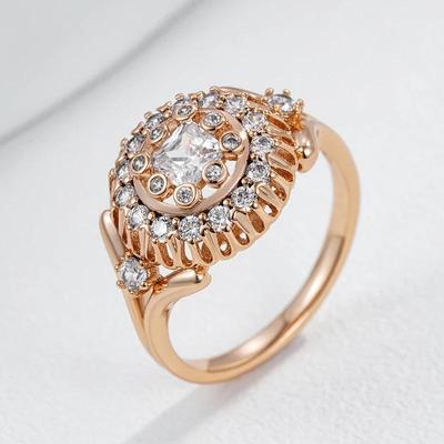 Anelli Grandi con Zircone Bianco e Texture Dorata Cava Anelli Vintage da Donna Gioielli di Lusso per Matrimonio Gioielli Bling da Donna