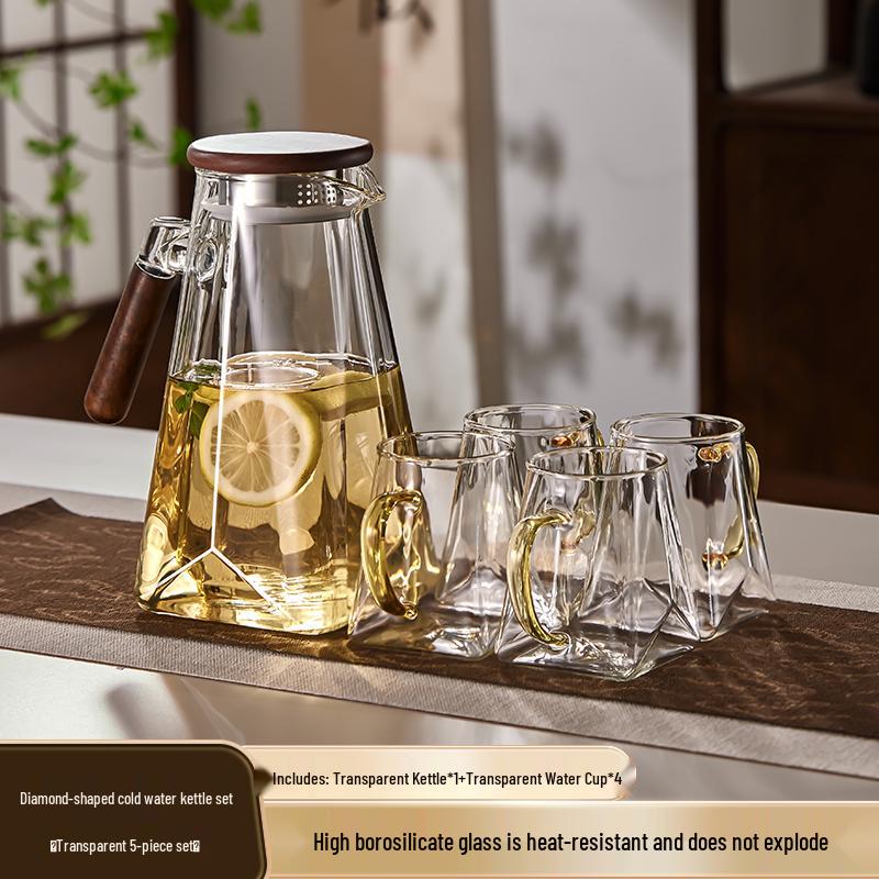Yagang High-Temperature Resistant Glass Kettle Set for Tea, Living Room Cold Water Kettle Cup Set