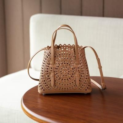 Niche Design New Carved Leather Tote Bag Shoulder Hollow Vegetable Basket Bag In Women's Bag Cowhide Messenger Bag