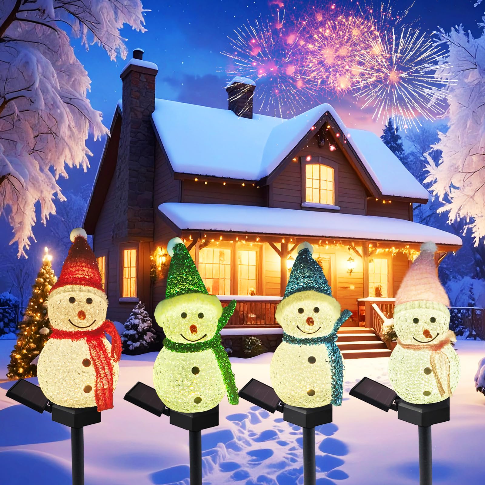 

2025 Christmas Lights, Cute Snowman [Set of 4] Solar Lights, Outdoor, Waterproof, Garden Lights, Decorative Lights, Stylish, Auto OnOff, LED,