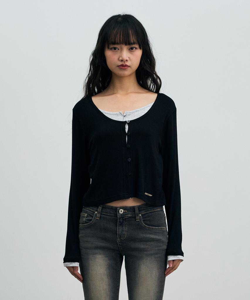 Arikim Lyla Layered Cardigan / Black-Melange