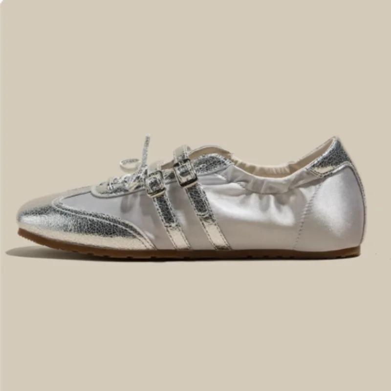 Fashion Silver Summer New Thick Bottom De Xin Ballet Style Casual Sport Shoes Breathable Slip-On Women's Shoes Rubber Sole EVA Insole