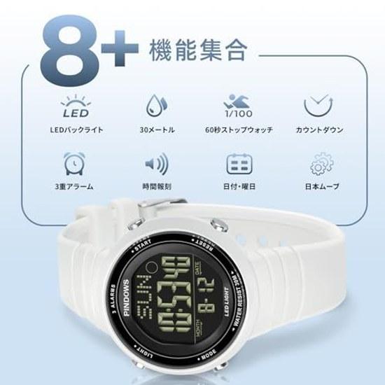 PINDOWS womens digital sports watch 30m waterproof LED backlight wristwatch 3 types alarms stopwatch countdown timer calendar support active