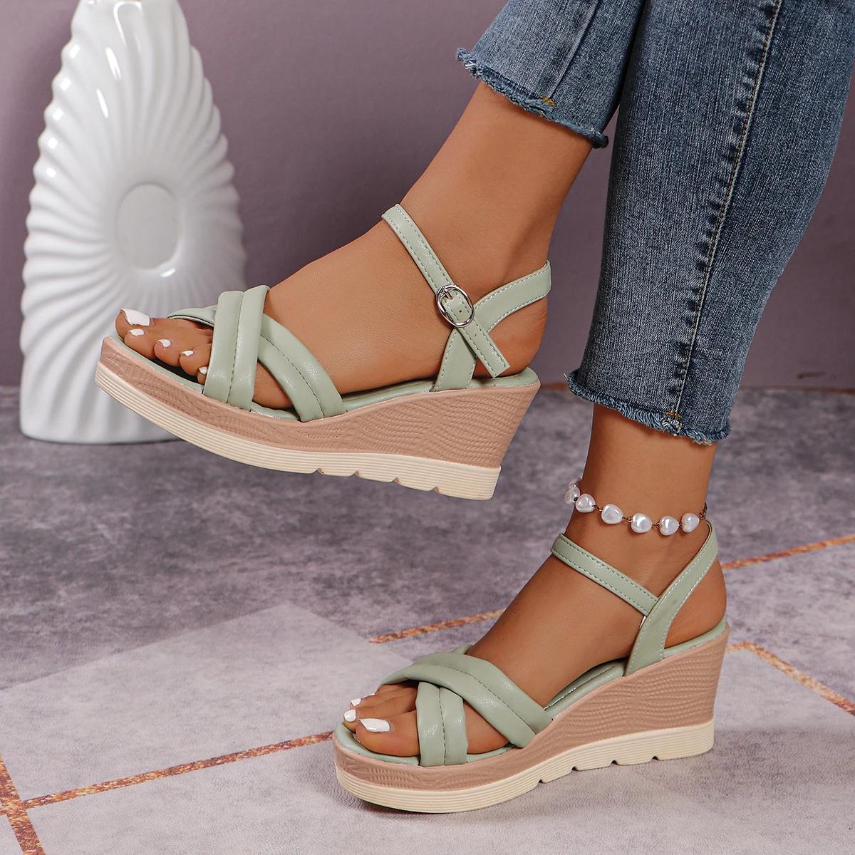 

Новые пикантные римские туфли, женские сандалии на танкетке с открытым носком и толстой подошвой, летние модные повседневные элегантные модные туфли на высоком каблуке, НЕТ:556 35