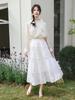 Feiyuan Women's Early Spring White Lace Patchwork Midi Skirt In Peach Crepe Tencel