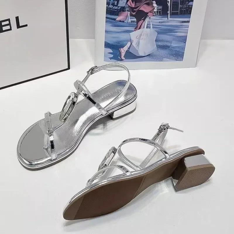 

Fashion Clip Toe Metal Buckle Thick Heel Sandals Fashion Women s New Pumps Pointed High Heels Shallow Slippers Shoes for Stiletto Buckle 35