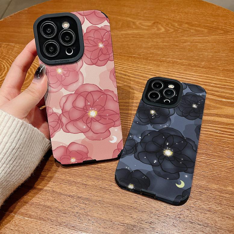 Vertical Grain Floral Printed Leather Soft Silicone Phone Case Back Cover with Camera Lens Full Protection for Samsung