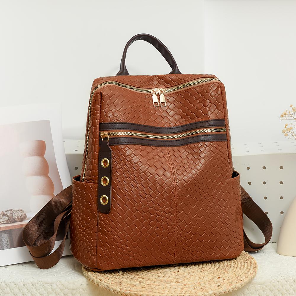 Contrast Backpack Women's Soft Leather Outdoor Travel Backpack