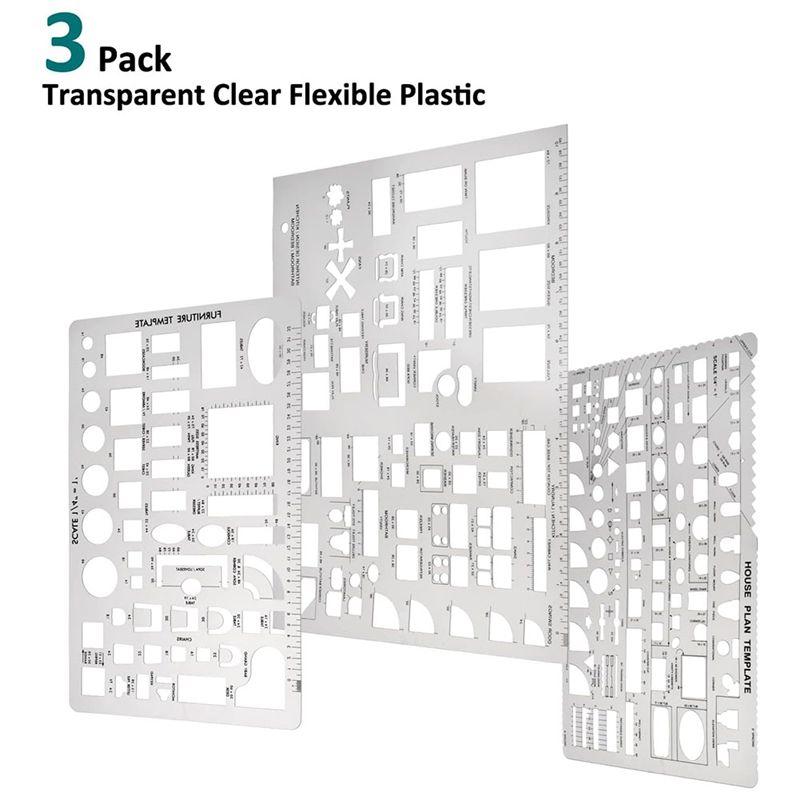 AEE4-Drafting Tools And Ruler Shapes For Architecture - Set Of 3 For House Plan Furniture Kitchen, Building, Interior Design