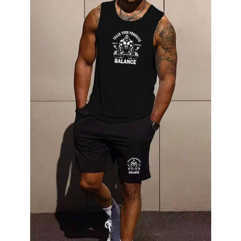 Комплект майки без рукавов и шорт Дышащий Эластичная талия Свободный S
