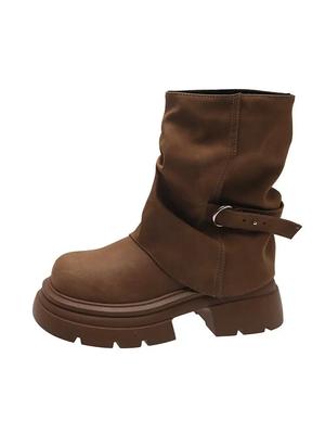 Brown Ort Boots Women'S Autumn Winter Thi Bot Faion Boots Slim Leg Tube Shoes Street Sle Round Toe Women Shoes