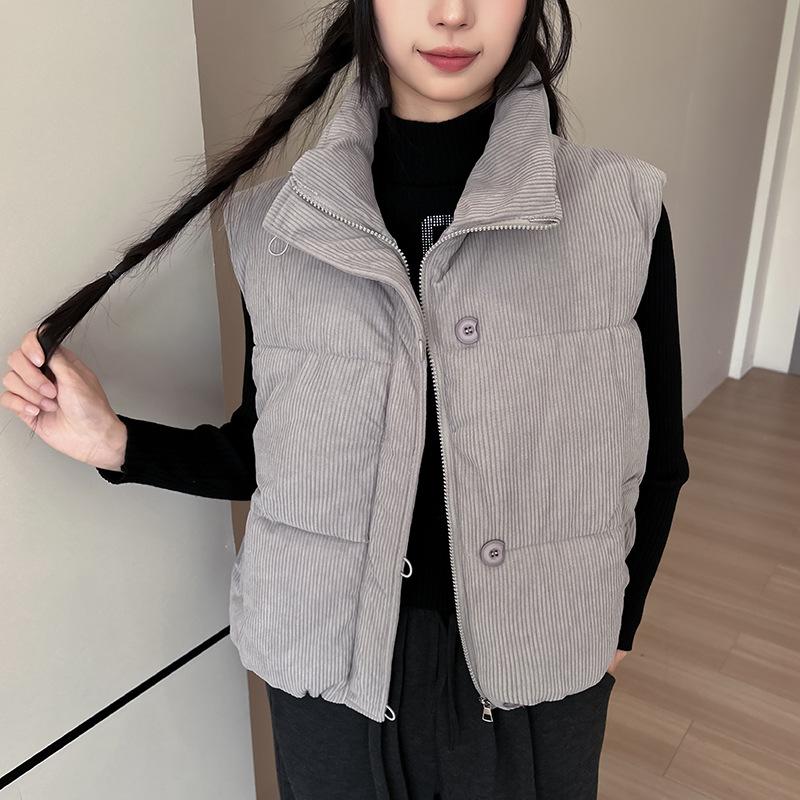 

Women s Winter Corduroy Thermal Vest Loose ShortStand Collar M серый