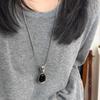 Black Color Water Drop Pendant Necklace Casual Sweater Chain Snake Bone Chain Necklace  for Women