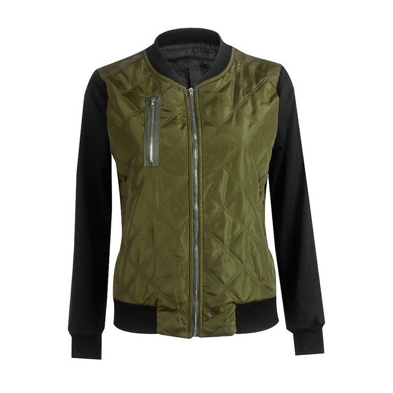 Stylish Womens Classic Padded Bomber Jacket Vintage Zip Biker Coat Long Sleeves