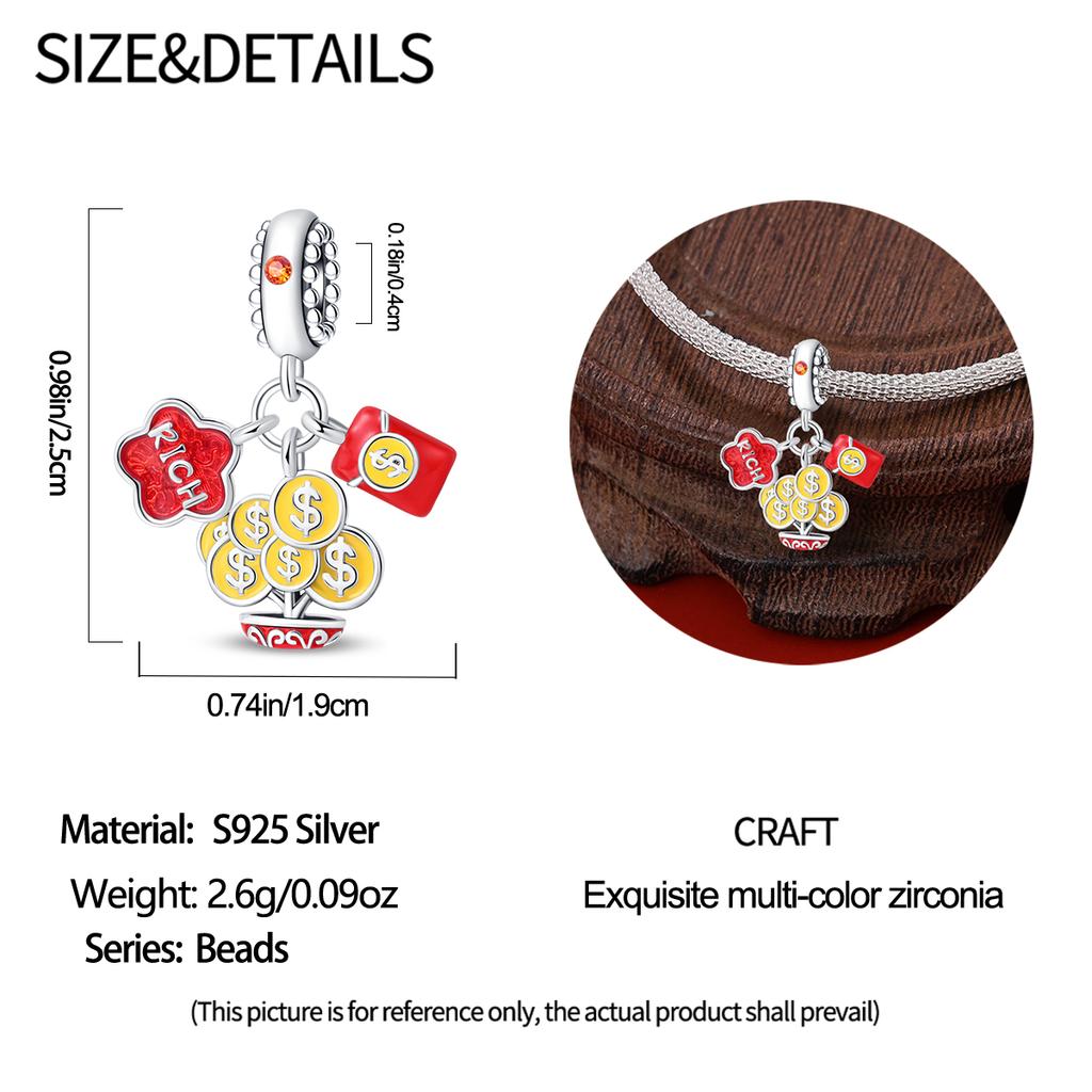 Original Charms Copper Wealth-Building Tree Pendant Beads Fit Bracelet Women Jewelry Making Diy Gift