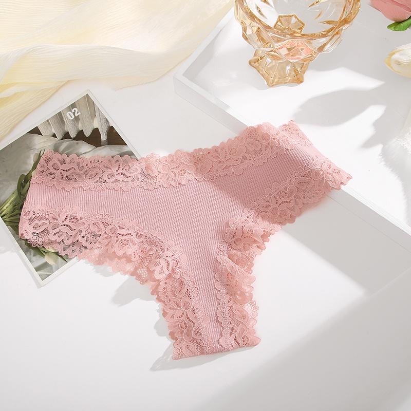 FINETOO Cotton Panties for Women Floral Lace Briefs Comfortable Underwear Female Underpants Solid Color Pantys Lingerie S-XL