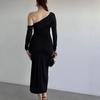 European and American Women's Clothing Cross-border Foreign Trade 2026 Summer New Series Slanted Shoulder Sexy Dress Slim Hip Wrap Long Sleeve Dress