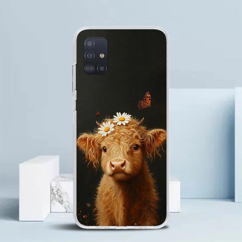 Süße Schottische Hochlandkuh Weiche Hülle für Samsung Galaxy A12 A22 A32 A52 A72 A02S Handyhülle Note 20 Ultra 10 S10 Plus A51 A71 A50S A20S