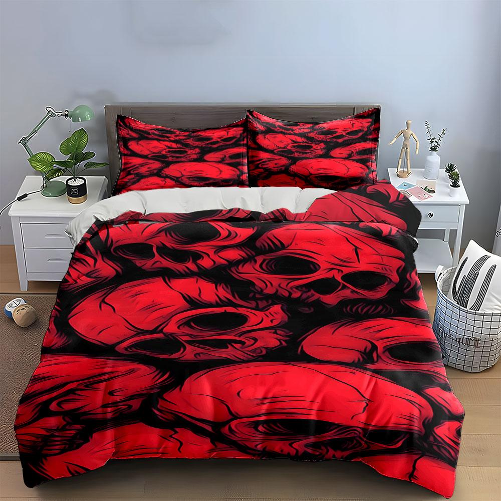 Red and Black Skulls. Bedding Sets Duvet Cover Sets Duvet Covers Pillowcases(1* Duvet Cover 2* Pillowcases Without Duvet Insert)
