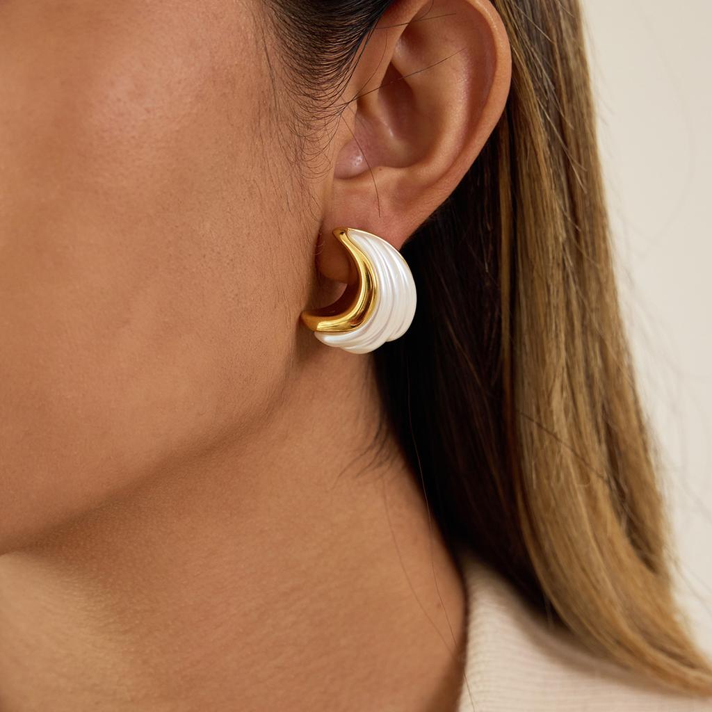 Classic Style C-shaped Resin Pearl Earrings, Temperament High-end Earrings Jewelry