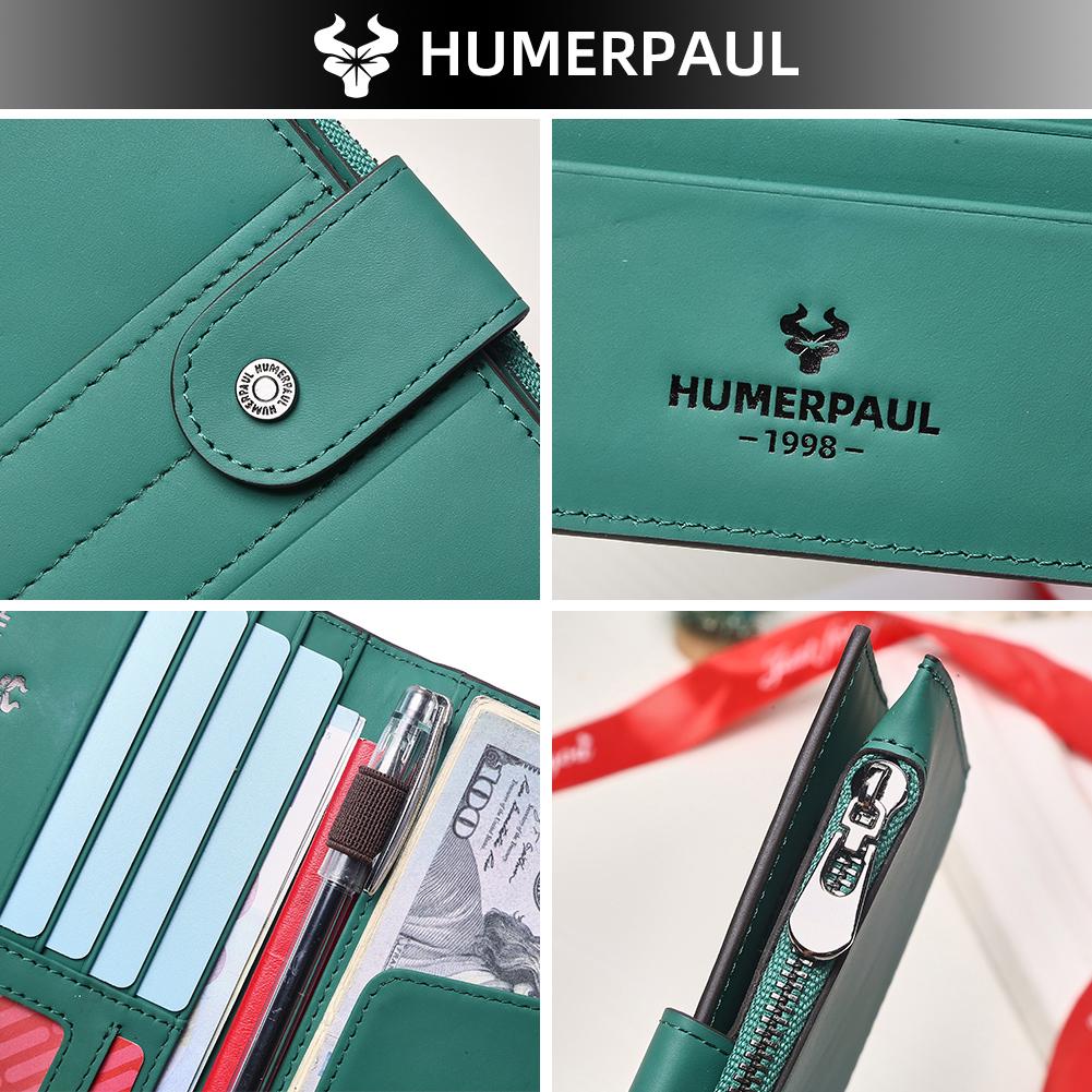 Humerpaul Ladies Leather Wallet Large-capacity Wallet Multi-function Coin Purse First Layer Cowhide Wallet Passport Holder Travel Card Holder