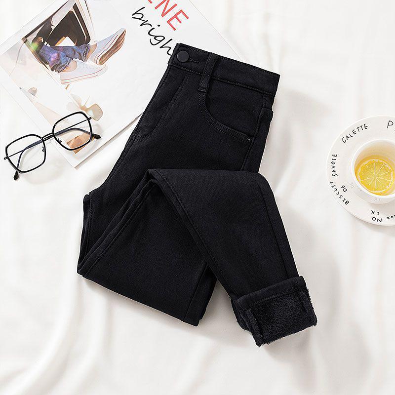 Women's Fleece-Lined High-Waist Skinny Jeans - Slim Fit Winter Pencil Pants